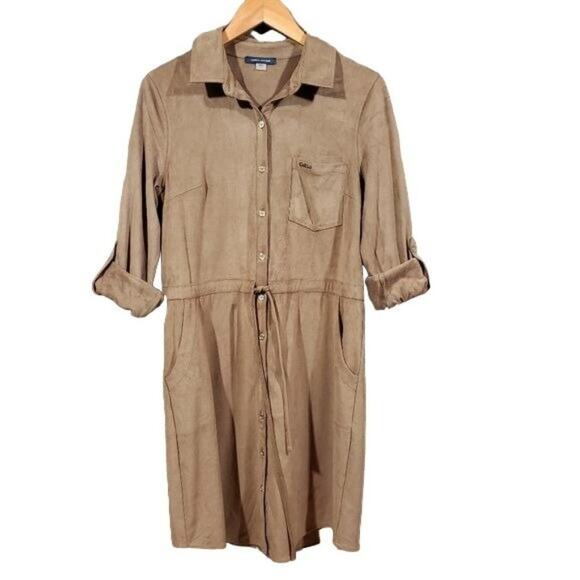 Tommy Hilfiger suede feel button front Shirt dress with tie waist woman's size 6 - Picture 9 of 12